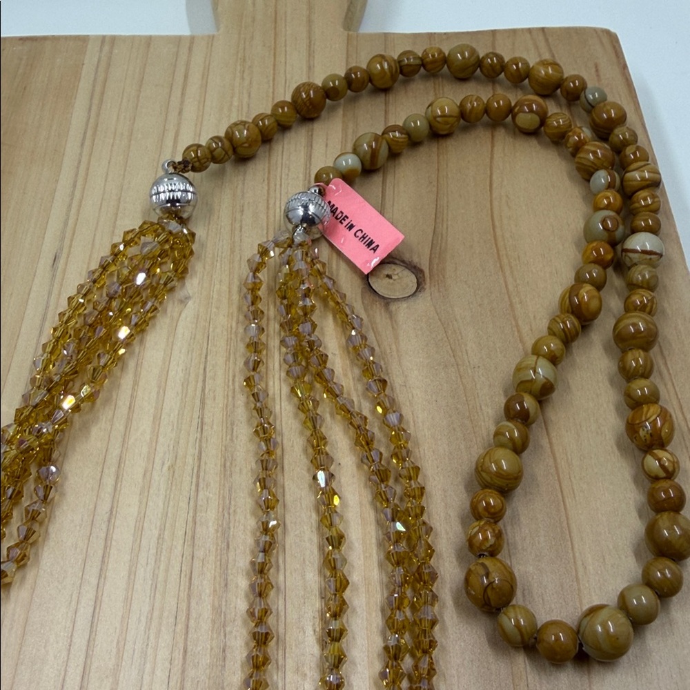 Wooden Jasper & Smoky Quartz Multi-Strand Necklace | Boho Neutral - Picture 7 of 10